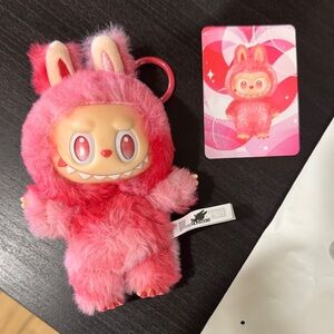 LABUBU - LOVE** Pink and red Furry Keychain tie die NEW #2